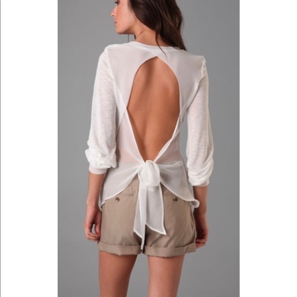 Blue Life Cream Backless Silk Modal Long Sleeve Top Size Small